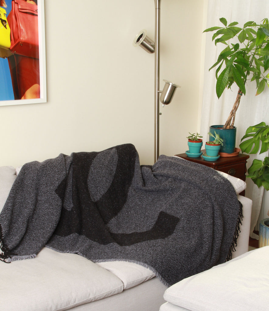 Chanel New Gray Black Cashmere Blanket