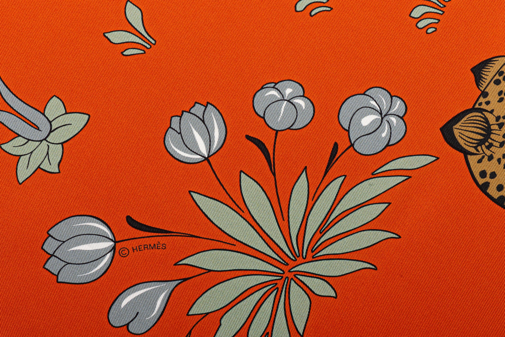 Hermès NIB Orange Guepards Silk Stole