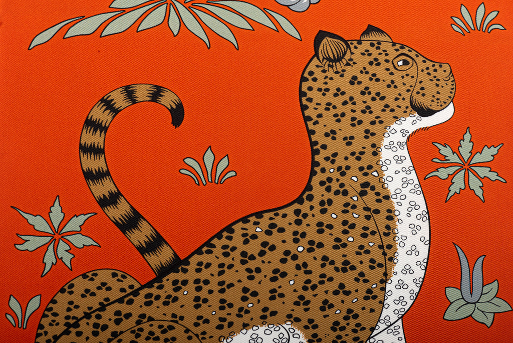 Hermès NIB Orange Guepards Silk Stole