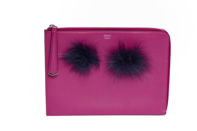 FENDI Fuchsia Leather Monster Clutch