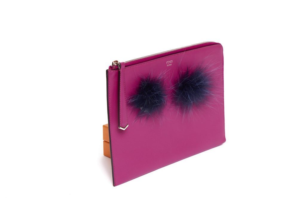 FENDI Fuchsia Leather Monster Clutch