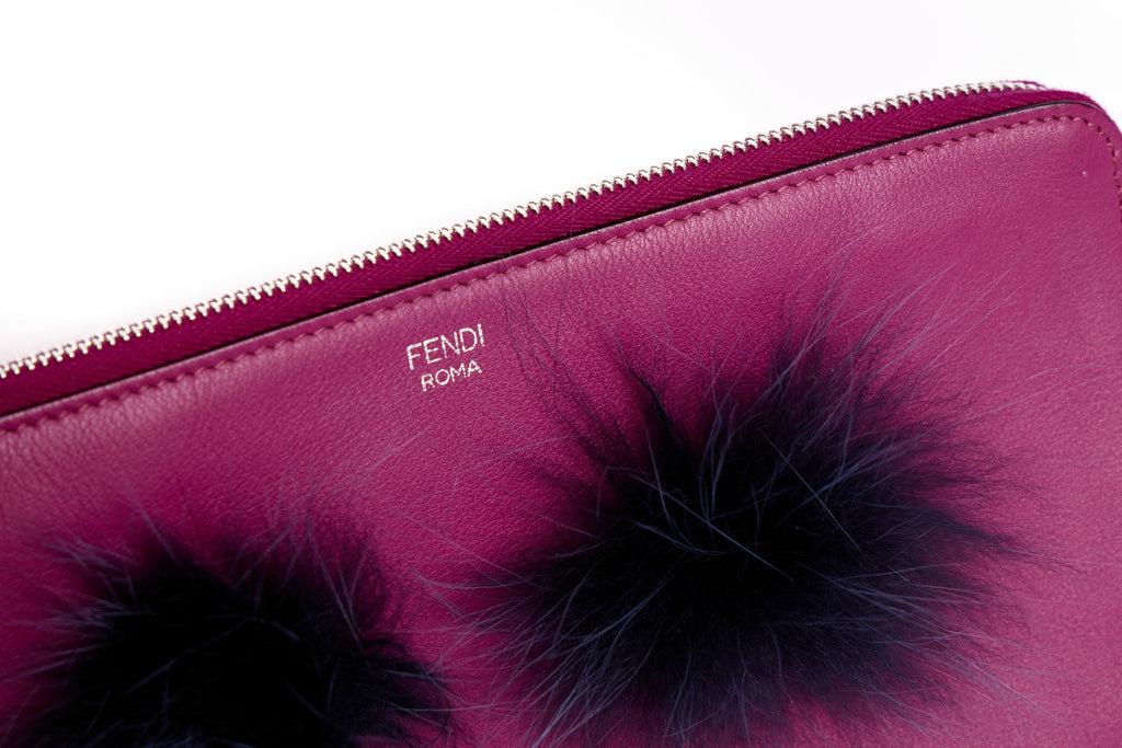 FENDI Fuchsia Leather Monster Clutch