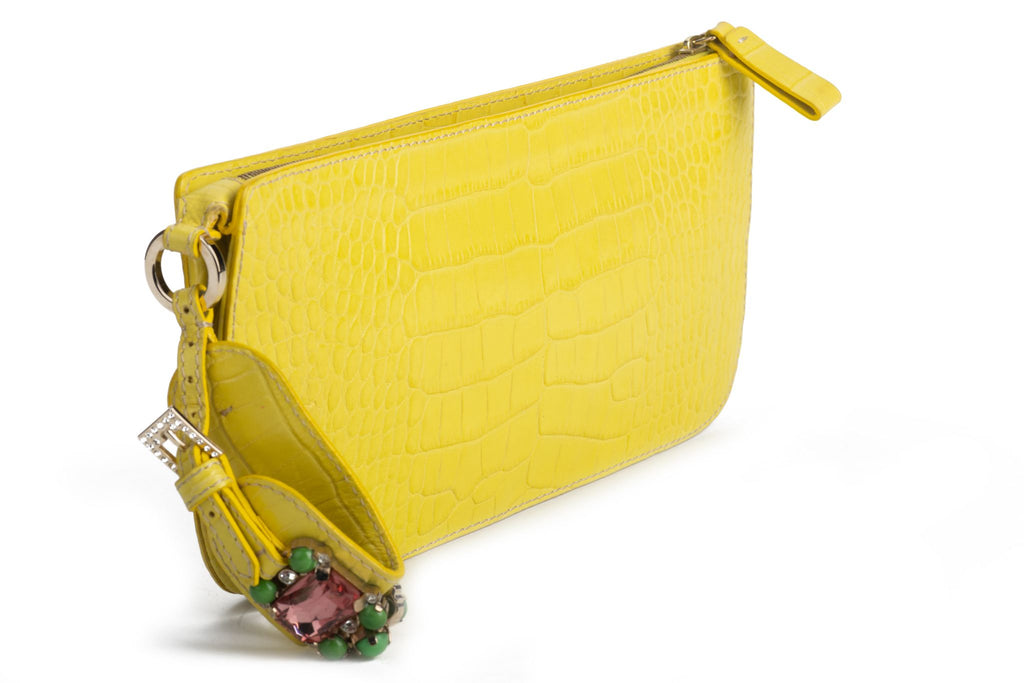 Valentino Croc print  Yellow Wrist Purse