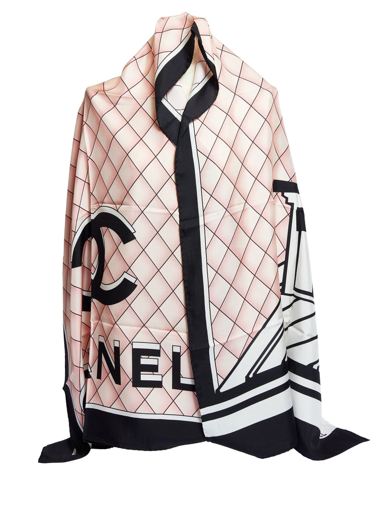Chanel Black And Pink CC Logo Silk Shawl
