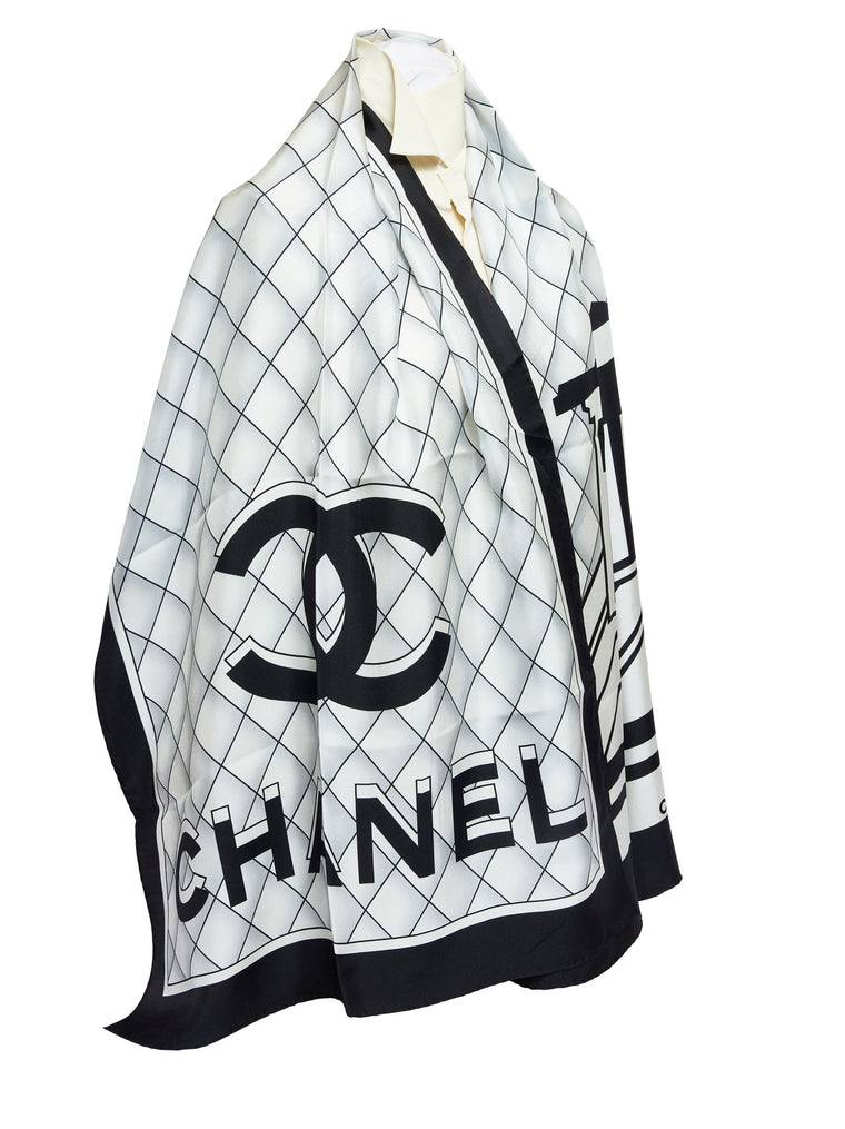 Chanel Black And White Silk Scarf
