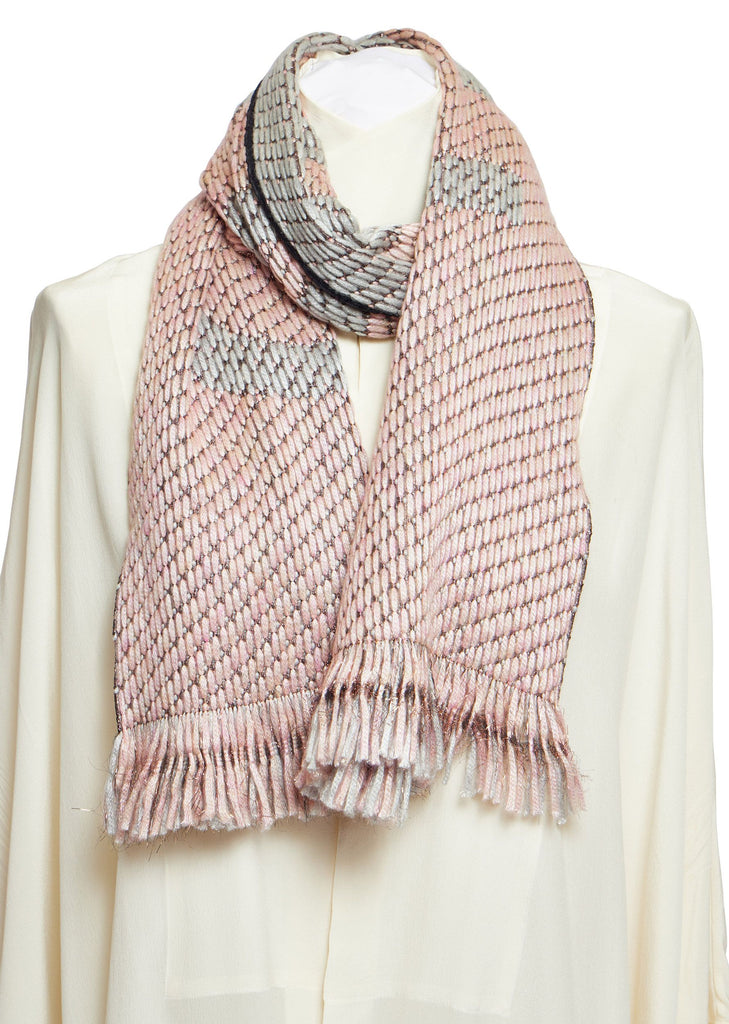 Chanel Pink Grey Metallic Wool Scarf