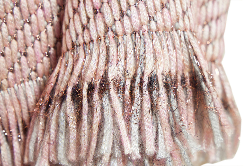 Chanel Pink Grey Metallic Wool Scarf