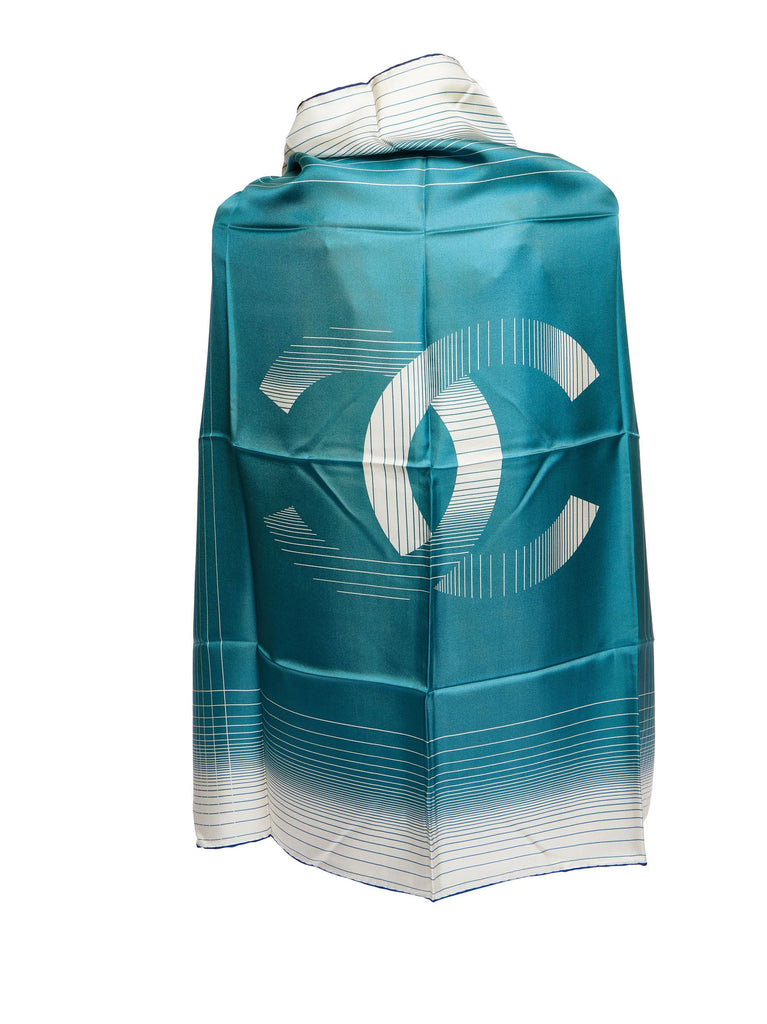 Chanel Green/White CC Logo Silk Shawl