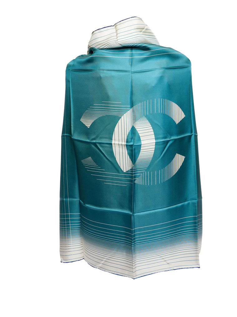 Chanel Green/White CC Logo Silk Shawl