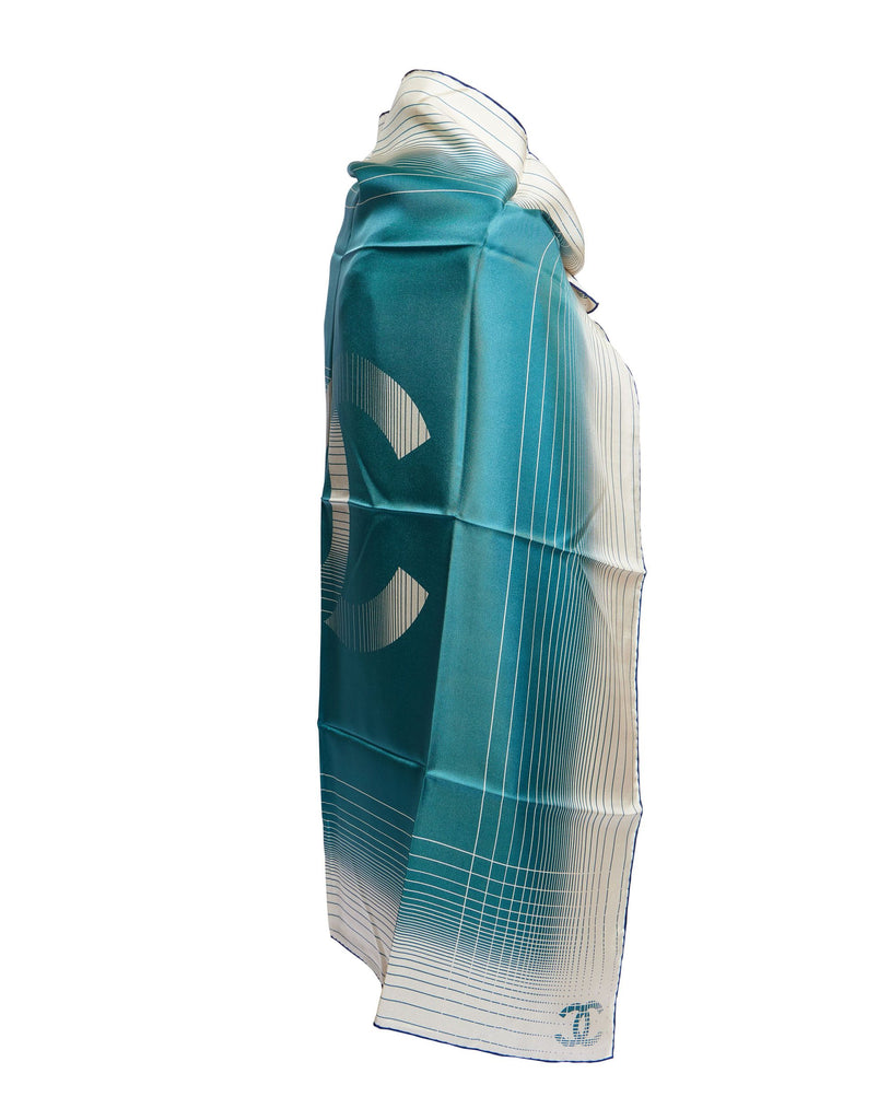 Chanel Green/White CC Logo Silk Shawl