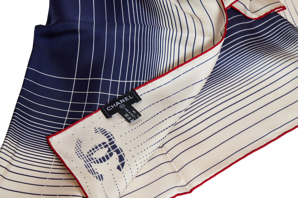 Chanel Blue Silk CC Logo Shawl