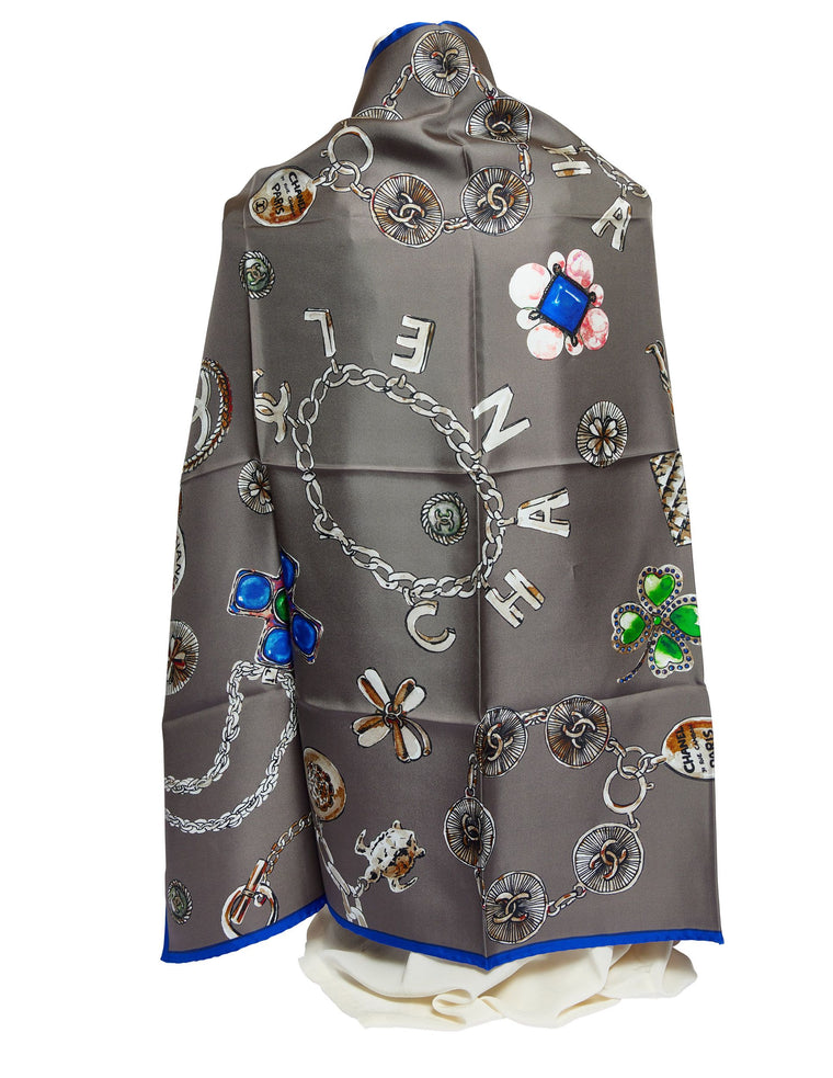 Chanel Grey Charms Silk Shawl