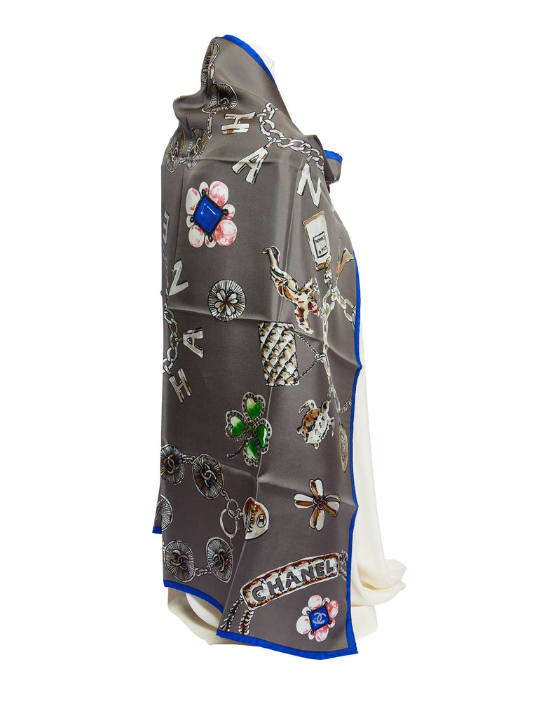 Chanel Grey Charms Silk Shawl