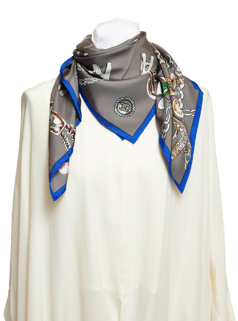 Chanel Grey Charms Silk Shawl