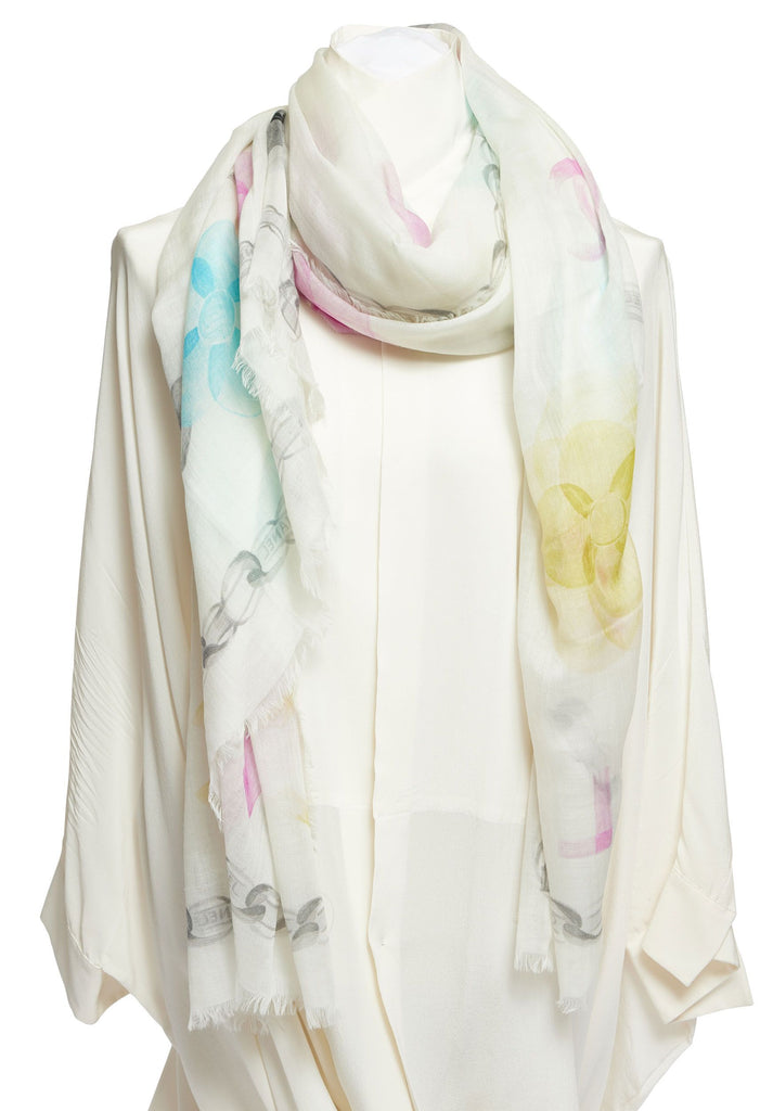 Chanel New White Camellia Cashmere Shawl