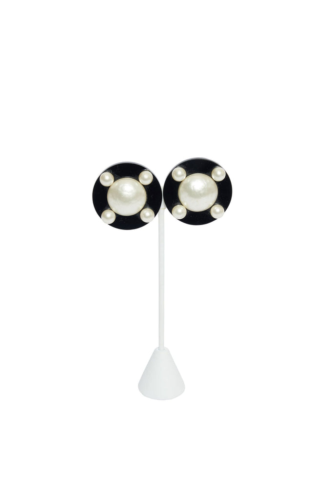 Chanel Black Enamel and Pearls Earrings