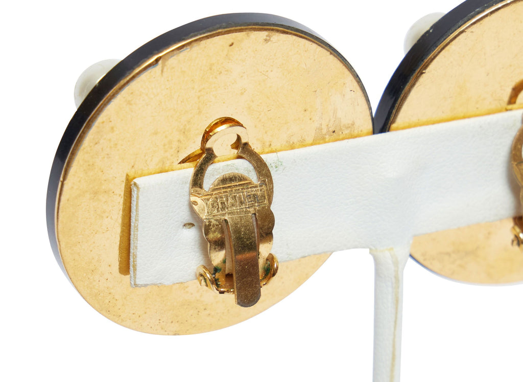 Chanel Black Enamel and Pearls Earrings