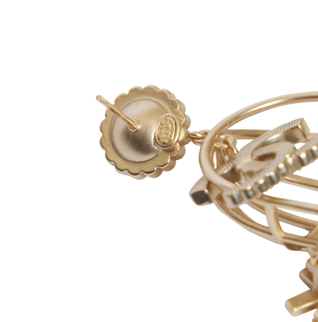 Chanel Gold Birdcage CC Charms Earrings