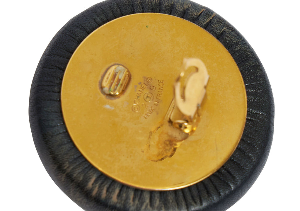 Chanel Black Leather/CC Gold Earrings