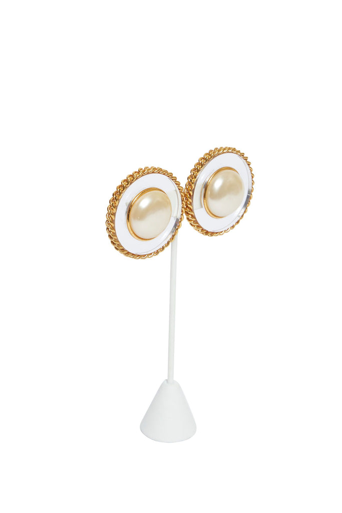 Chanel Large Pearl/Clear Lucite Earrings