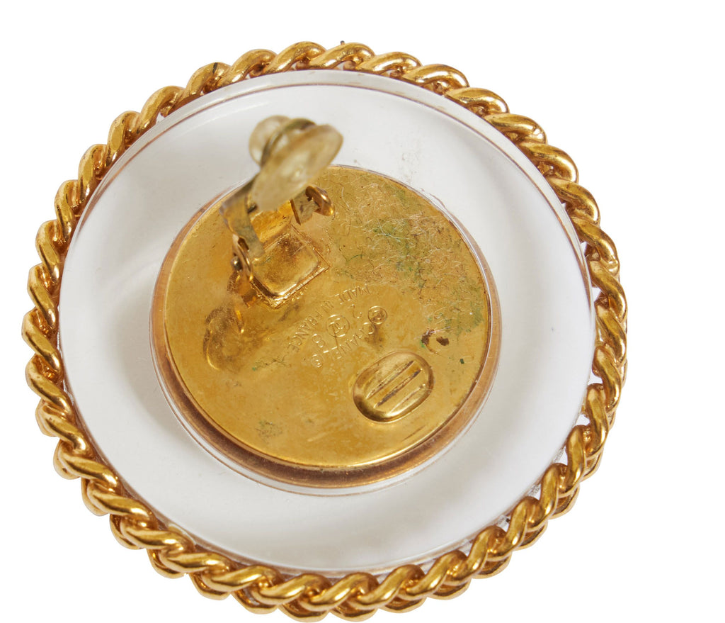 Chanel Large Pearl/Clear Lucite Earrings