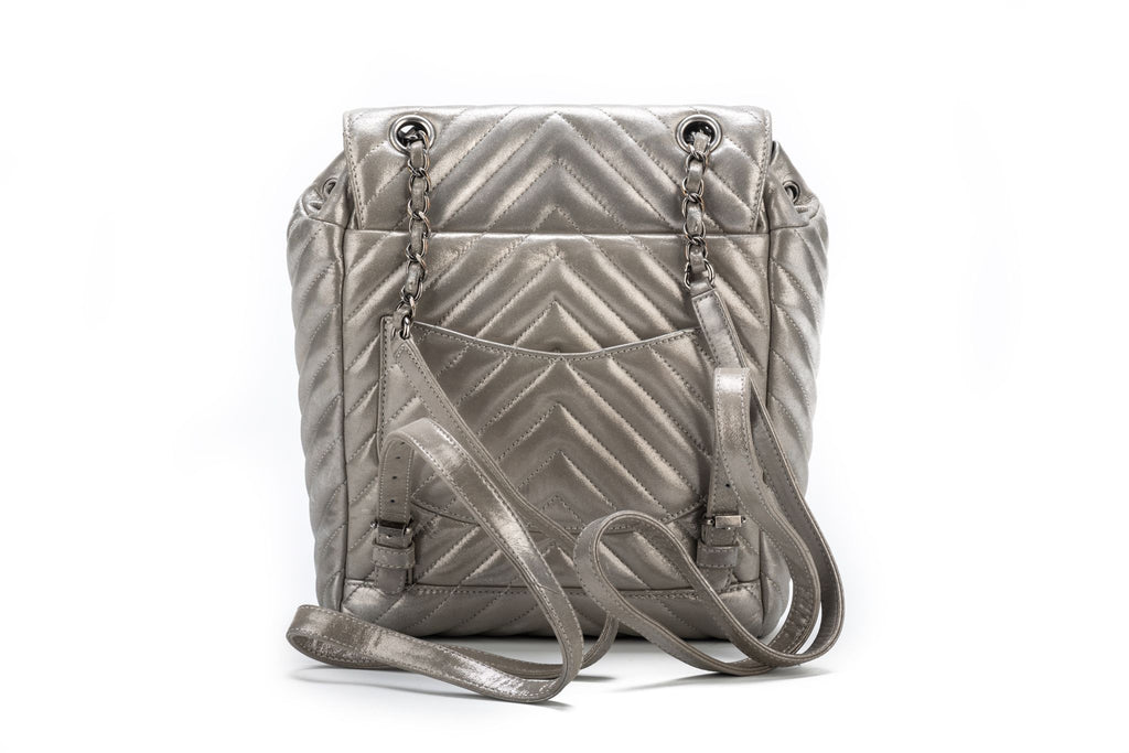 Chanel Silver Caviar Back Pack