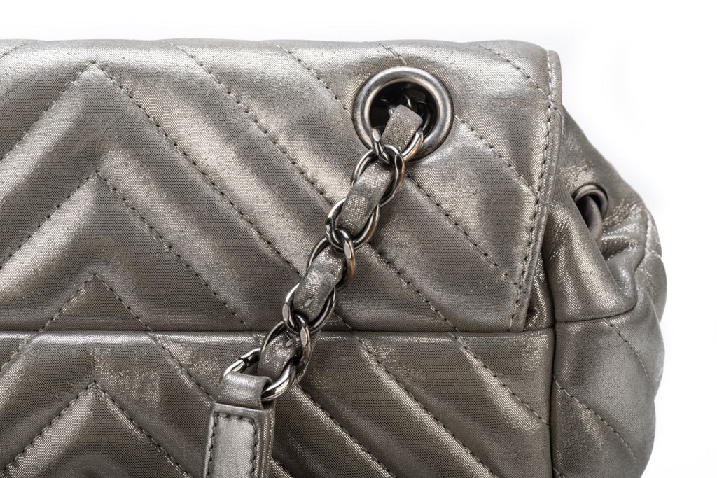 Chanel Silver Caviar Back Pack