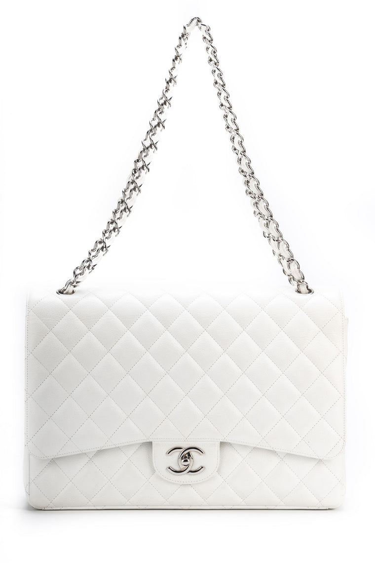 Chanel White Caviar Maxi Double Flap Bag