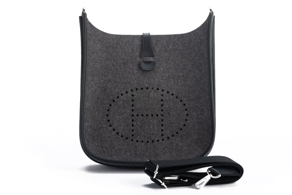Hermes BNIB Grey/Black Felt Evelyne PM