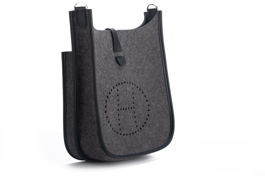 Hermes BNIB Grey/Black Felt Evelyne PM