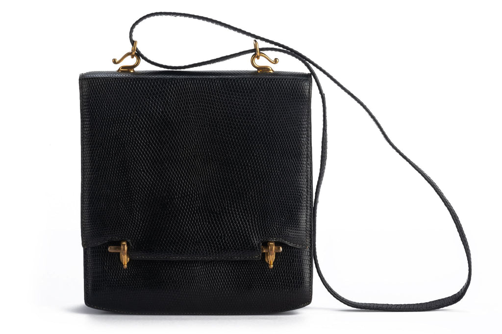 Hermes Black Lizard Vintage Shoulder Bag