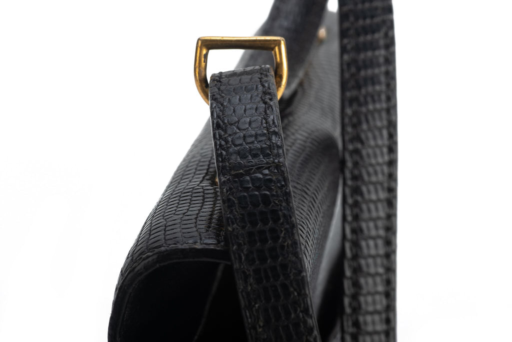 Hermes Black Lizard Vintage Shoulder Bag