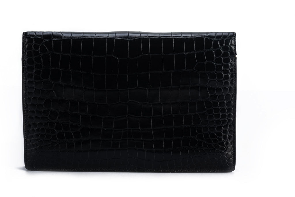 Hermes Vintage Black Crocodile Clutch