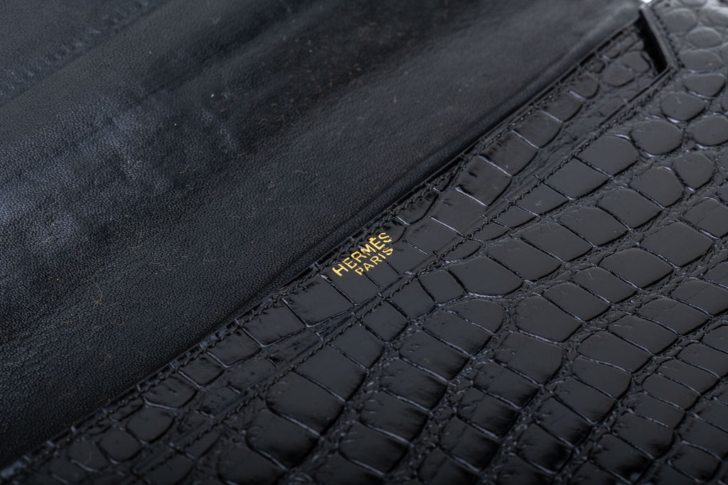 Hermes Vintage Black Crocodile Clutch