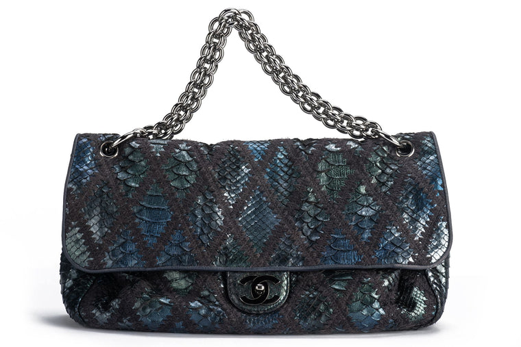 Chanel Maxi Navy Black Python Bag