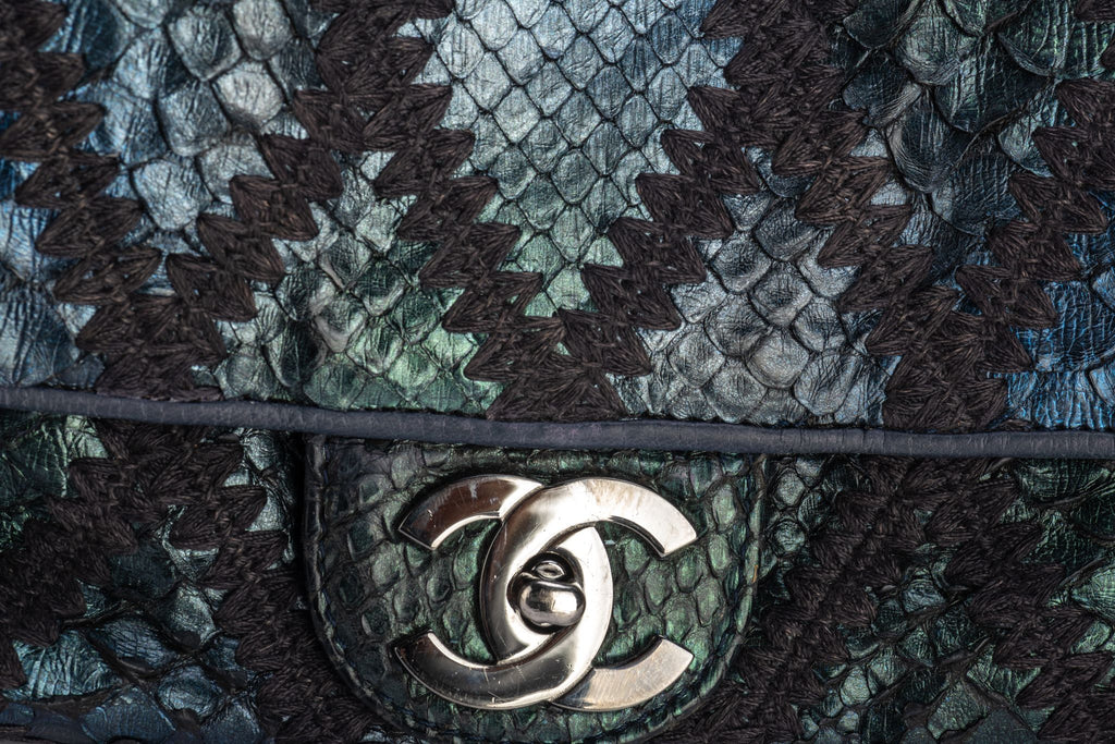 Chanel Maxi Navy Black Python Bag