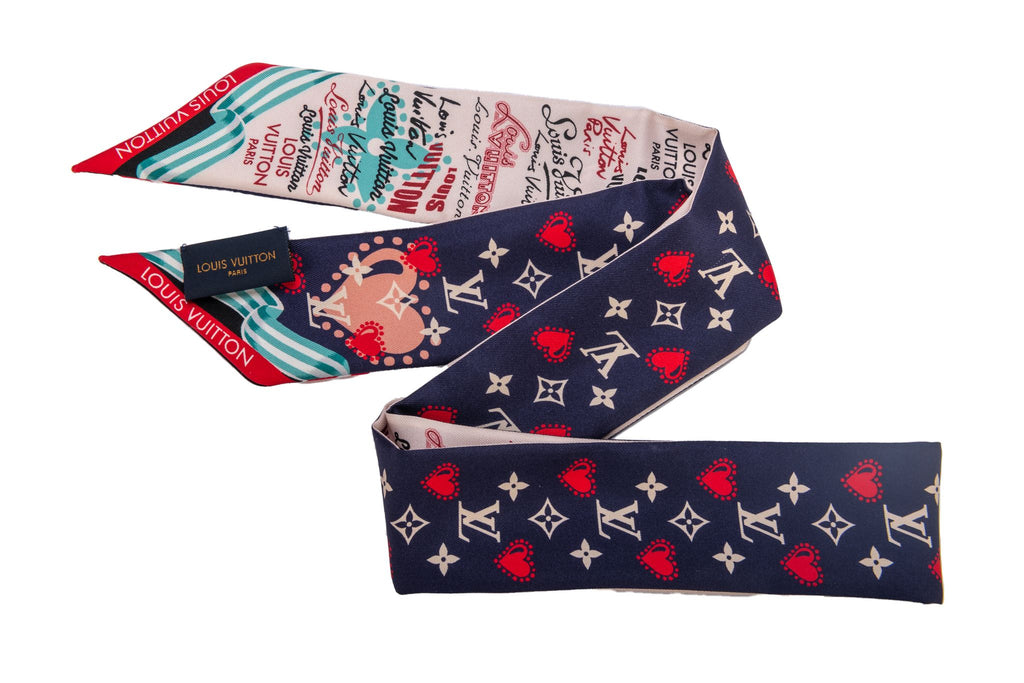 Vuitton BNIB Blue Hearts Silk Twilly