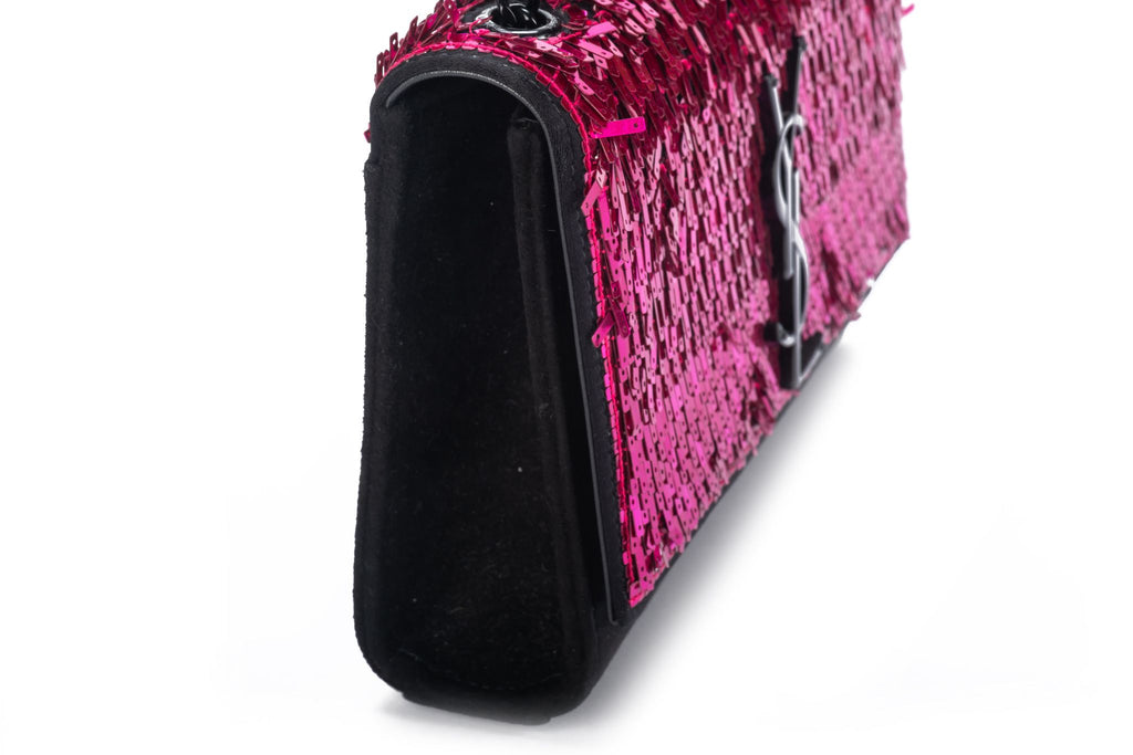 YSL Fuchsia Sequins Black Suede Handbag