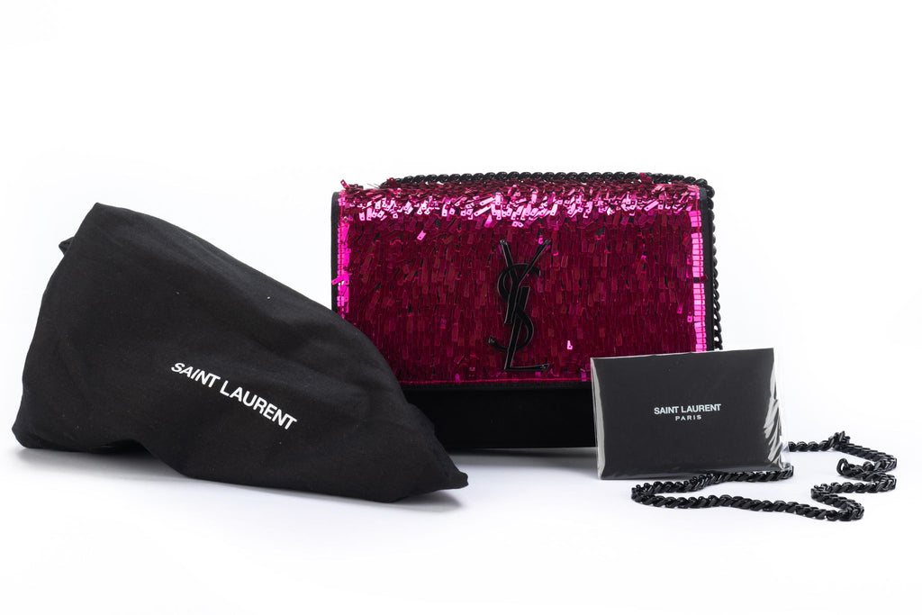 YSL Fuchsia Sequins Black Suede Handbag