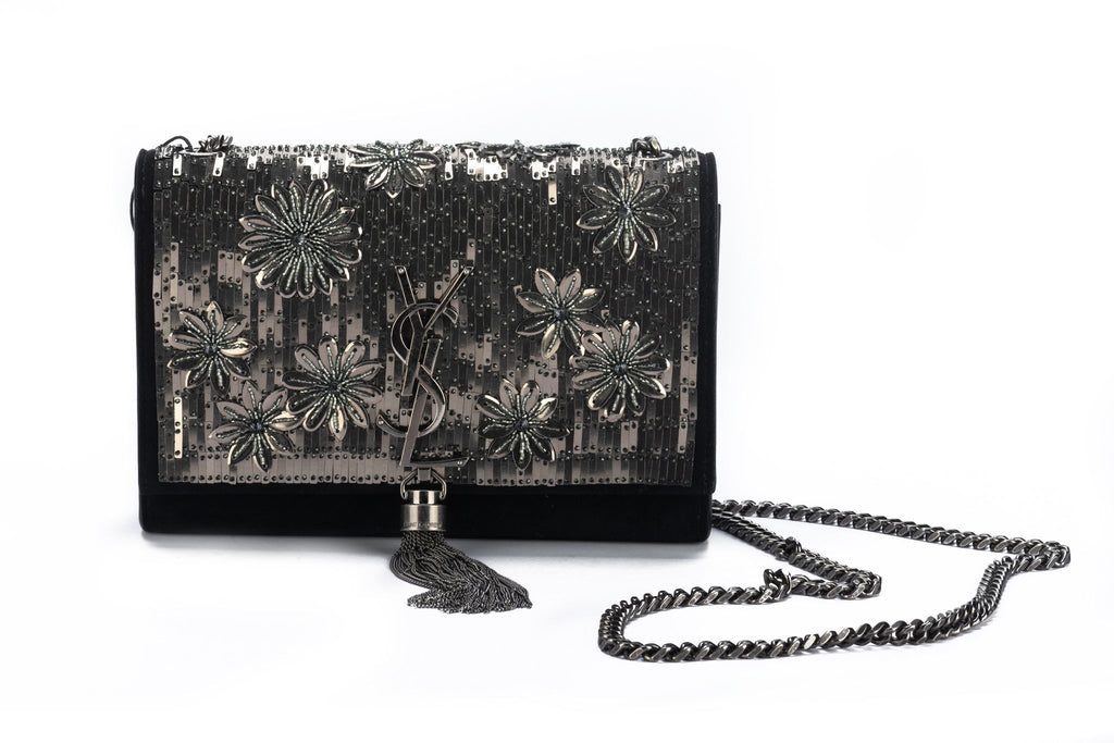 YSL BN Black Suede Sequins Cross Body
