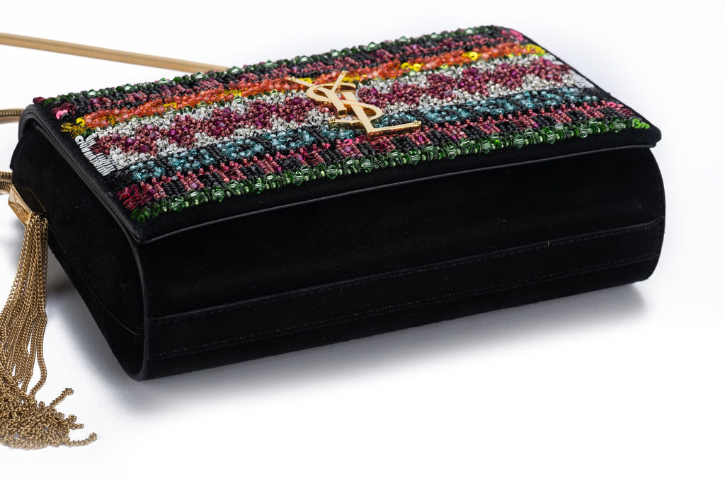 YSL New Black Suede & Seabeads Crossbody