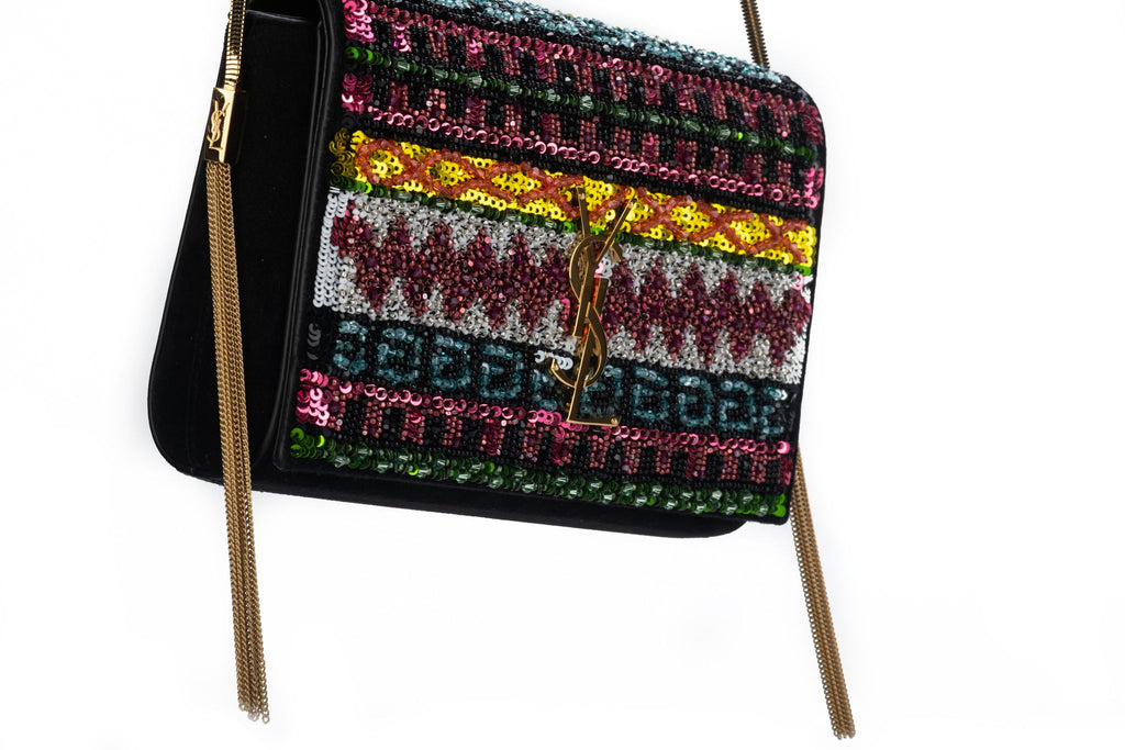 YSL New Black Suede & Seabeads Crossbody