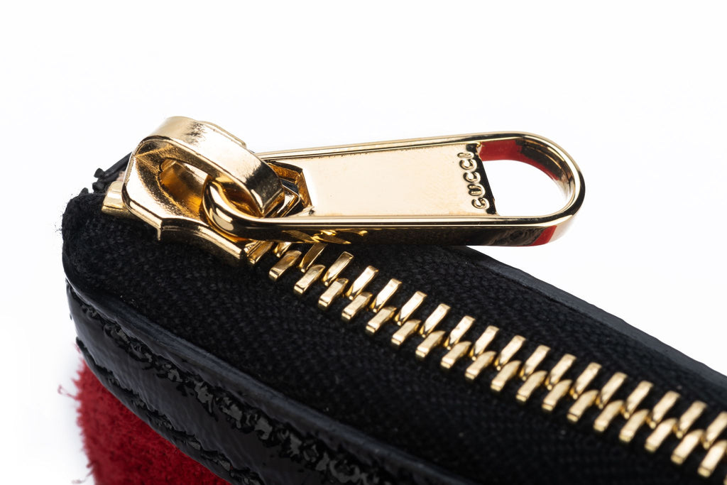 Gucci New Red Suede/Black Patent Clutch