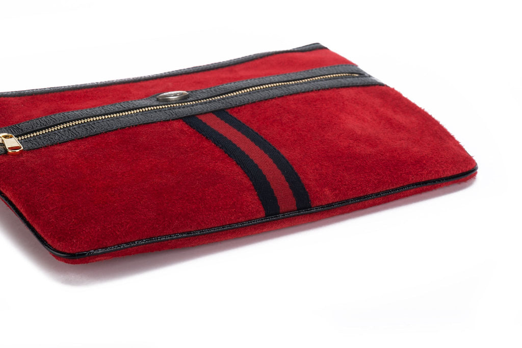 Gucci New Red Suede/Black Patent Clutch