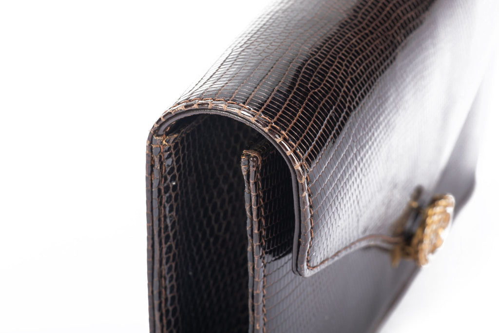 Gucci Rare Brown Lizard Clutch & Wallet