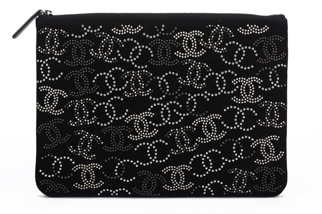 Chanel BNIB Studded Black Silver Clutch