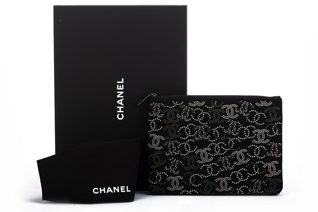 Chanel BNIB Studded Black Silver Clutch