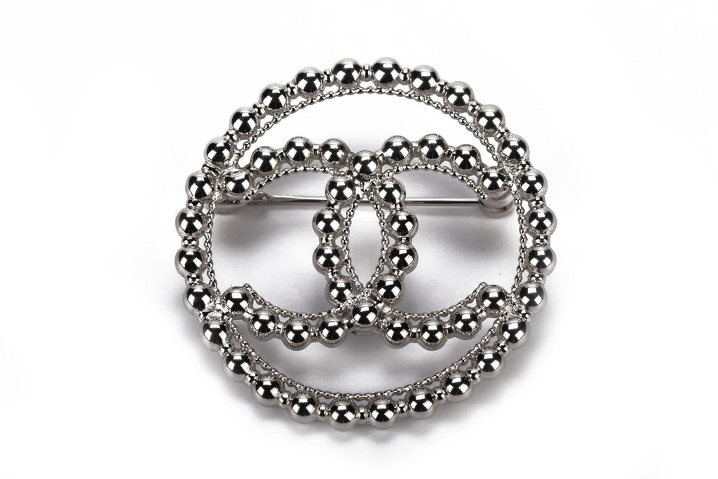 Chanel BNIB Silver CC Logo Round Pin
