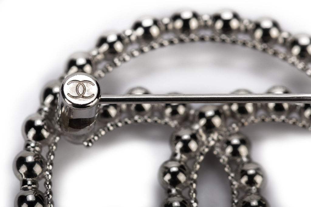 Chanel BNIB Silver CC Logo Round Pin