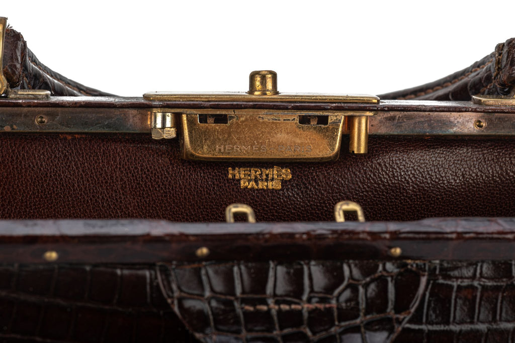 Hermes LG Vintage Brown Croc Doctor Bag